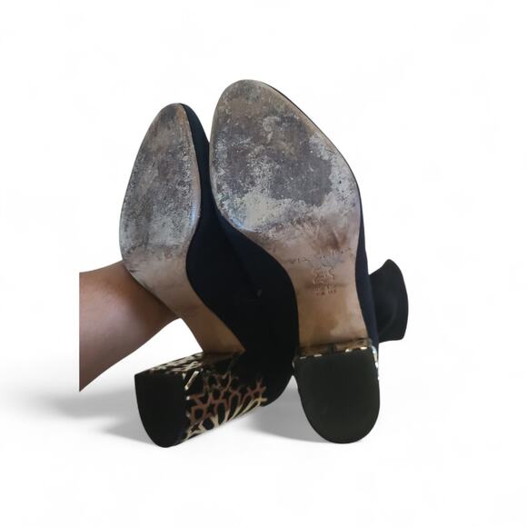 Via Spiga Black Suede Ankle Booties 8.5M Gold Metallic Block Heel Vero Cuoio - Picture 13 of 13